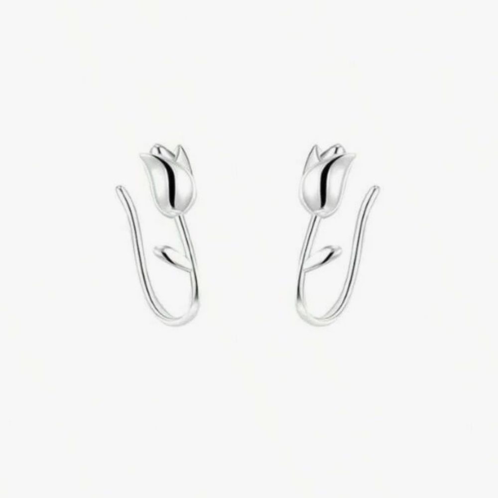 Anthropologie Silver Tulip Hook Earrings
